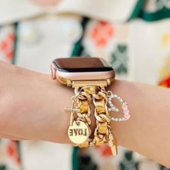 NEW Gold Cuban Apple Watch Band with Charms - Picture 3 of 6